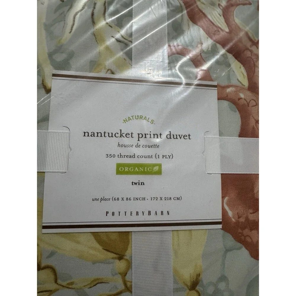 Pottery Barn Organic Cotton Twin Nantucket Print Duvet Cover 350 Thread Naturals